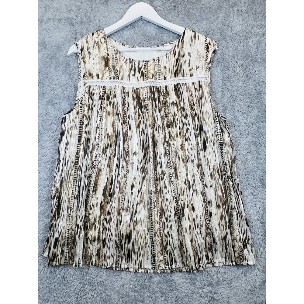 Tahari Sleeveless Animal-Print Pleated Top in Brown and Cream